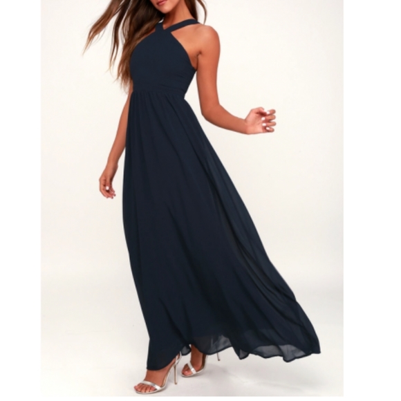 Lulu's Air of Romance Navy Blue Maxi dress Sz M - Picture 11 of 14